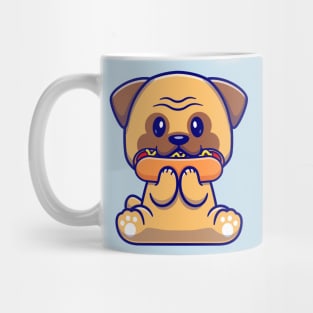 Cute Pug Dog Eating Hot Dog Cartoon Mug